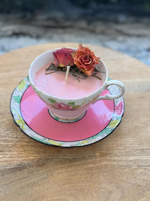 Vintage Shelley Rose Essential Oil Teacup Candle. Amazing Scent. All Natural Hand Poured Soy Candle Gift. Shabby Chic Room Decor. Victorian