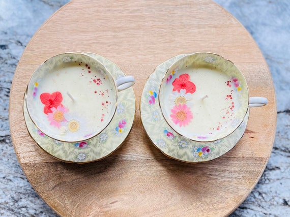 Vintage 1930's Paragon "Evangeline" Essential Oil Peony Aromatherapy Hand Poured Soy Teacup Candle Gift for Her. Pretty Room Decor.