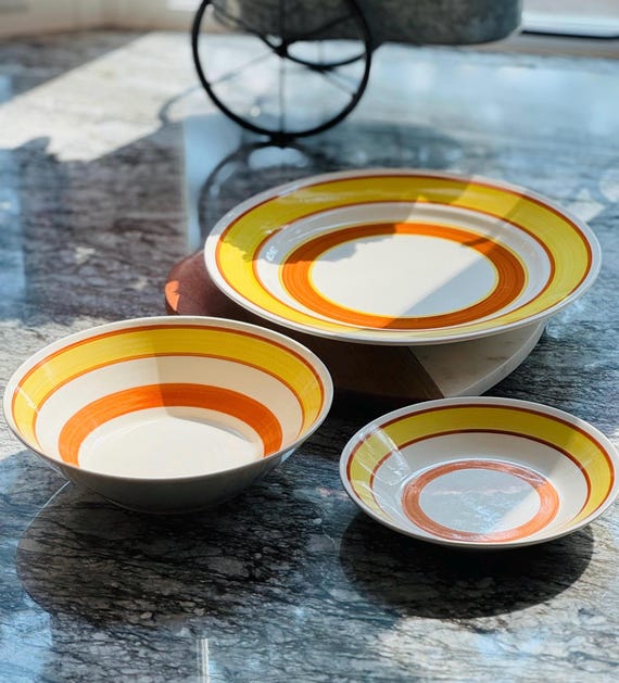 Arora Scandia Stone Serveware: Sunny Yellow & Orange Platter, Bowl