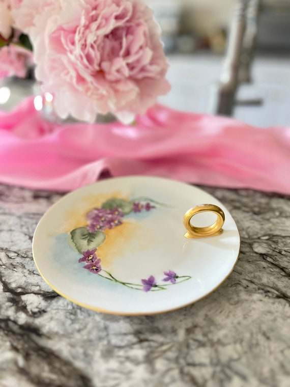 Vintage Epiag Czechoslovakia Trinket Dish: Hand-Painted Violets, Artist Signed