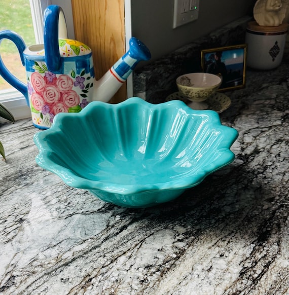 Vintage Majoliche Jessica Italy Bowl – Turquoise Scalloped Pottery