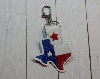 Texas State Flag Keychain, Embroidered Vinyl Bag Tag