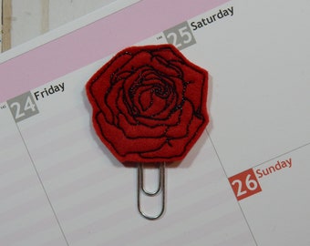 Rose Planner Clip | Paperclip | Bookmark | Planner Accessories | Journal Paperclip | Felt Planner Clip | Machine Embroidered