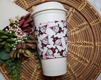 CLEARANCE Fabric Coffee Cozy / Happy Santa Coffee Cozy / Christmas Coffee Cozy / Holiday Coffee Cozy / Coffee Cozy / Tea Cozy