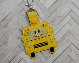 School Bus Keychain / Bag Tag / Keychain / Snap Tab Keychain / Vinyl Keychain / Zipper Pull / Embroidery