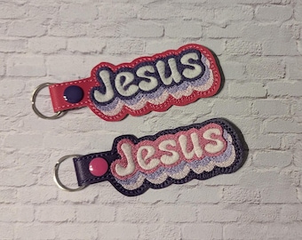 Embroidered Jesus Keychain, Snap Tab Key Fob, Bag Accessory