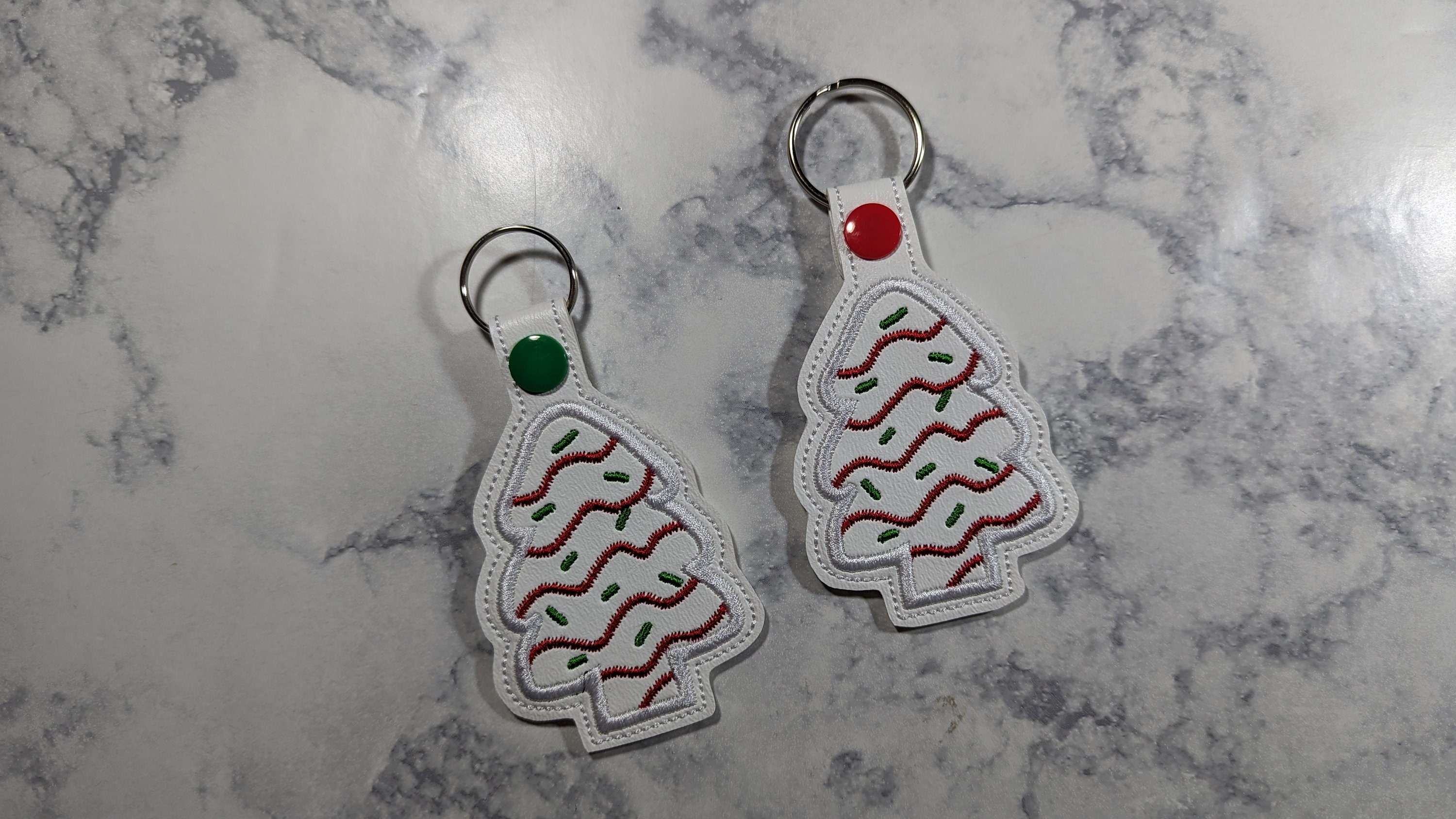 Little Debbie Christmas Tree Cake / Bag Tag / Bag Accessory / Keychain / Snap Tab Key Fob / Snap Tab Keychain / Vinyl Keychain / Embroidery