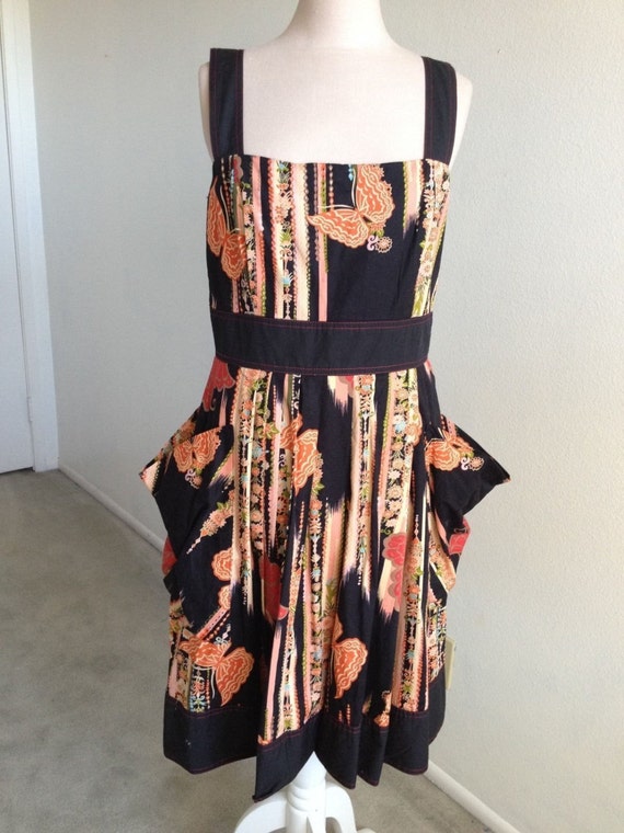 Black Orange Butterfly & Floral Print Dress Size 1