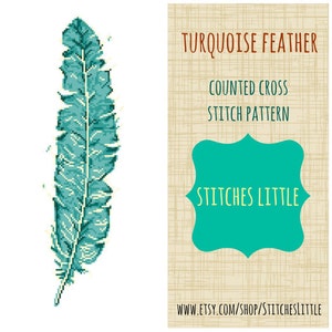 Modern Cross Stitch Turquoise Feather Cross Stitch Pattern PDF Pattern Instant Download image 1