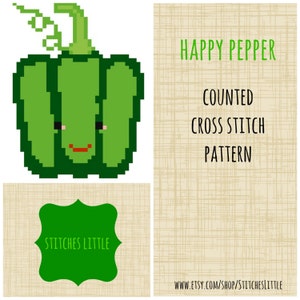 Kawaii Cross Stitch Pattern -  Modern Cross Stitch - Happy Pepper - PDF Pattern - Instant Download
