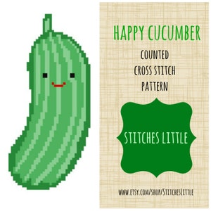 Kawaii Cross Stitch Pattern -  Modern Cross Stitch - Happy Cucumber - PDF Pattern - Instant Download