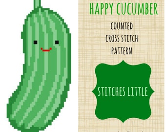 Kawaii Cross Stitch Pattern -  Modern Cross Stitch - Happy Cucumber - PDF Pattern - Instant Download