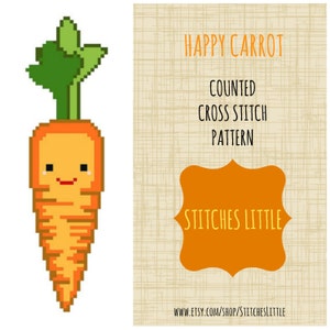Kawaii Cross Stitch Pattern - Modern Cross Stitch - Happy Carrot - PDF Pattern - Instant Download