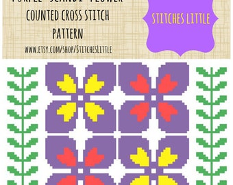 Retro Modern Cross Stitch Pattern - Scandi Cross Stitch - Ondori Cross Stitch - Purple Scandi Flower - PDF Pattern - Instant Download