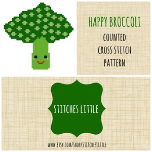 Kawaii Cross Stitch Pattern - Modern Cross Stitch - Happy Broccoli - PDF Pattern - Instant Download
