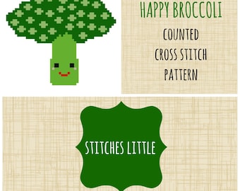 Kawaii Cross Stitch Pattern - Modern Cross Stitch - Happy Broccoli - PDF Pattern - Instant Download