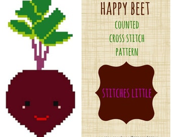 Kawaii Cross Stitch Pattern -  Modern Cross Stitch - Happy Beet - PDF Pattern - Instant Download