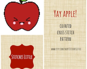 Kawaii Cross Stitch Pattern - Kawaii Apple - Modern Cross Stitch Pattern - PDF - Instant Download