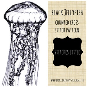 Jellyfish Cross Stitch Pattern - Black Jellyfish - Nautical Cross Stitch - Ocean Cross Stitch - PDF Pattern - Instant Download
