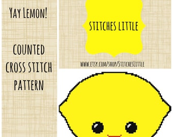 Kawaii Cross Stitch Pattern - Kawaii Lemon - Modern Cross Stitch - PDF Instant Download