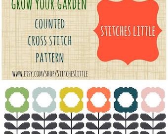 Retro Modern Cross Stitch Pattern - Scandi Cross Stitch - Ondori Cross Stitch - Grow Your Garden - PDF Pattern - Instant Download