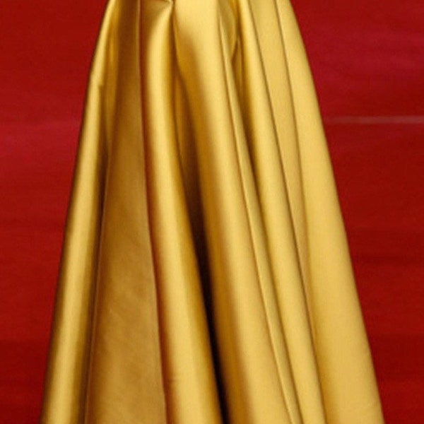 Gold Duchess Satin Skirt: High Waist Pleated Formal Dress