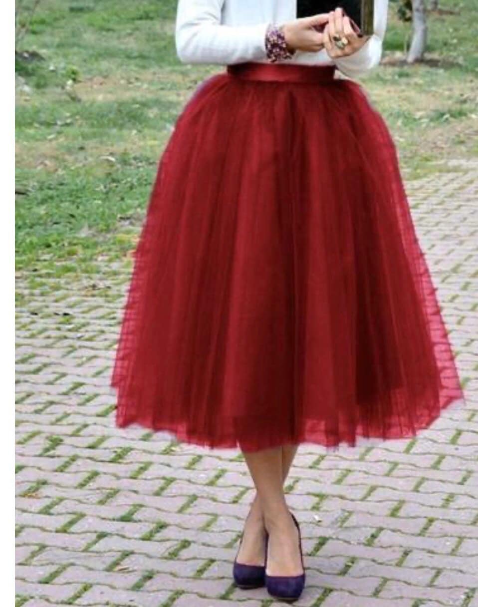 burgundy tulle maxi skirt
