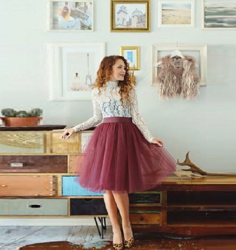 HER Burgundy Tulle Skirt Set main image 0