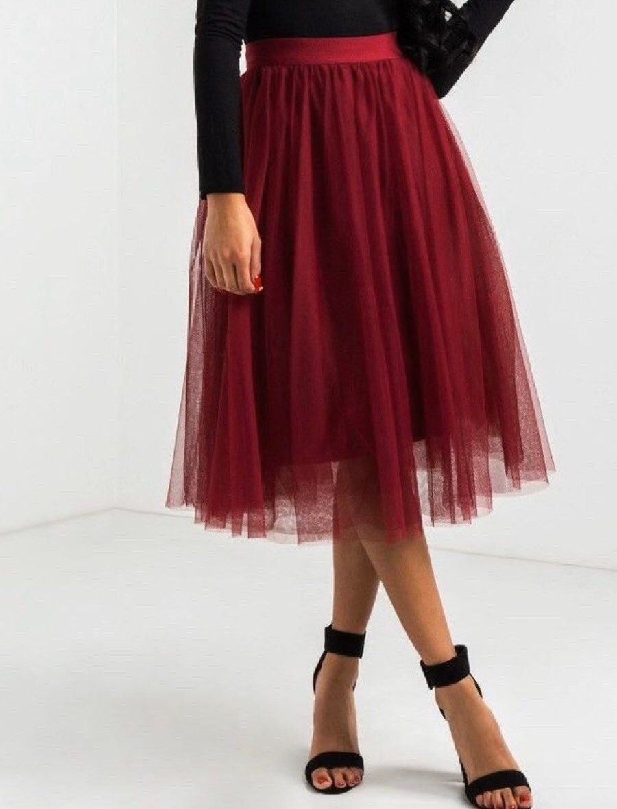 Burgundy top mesh skirt