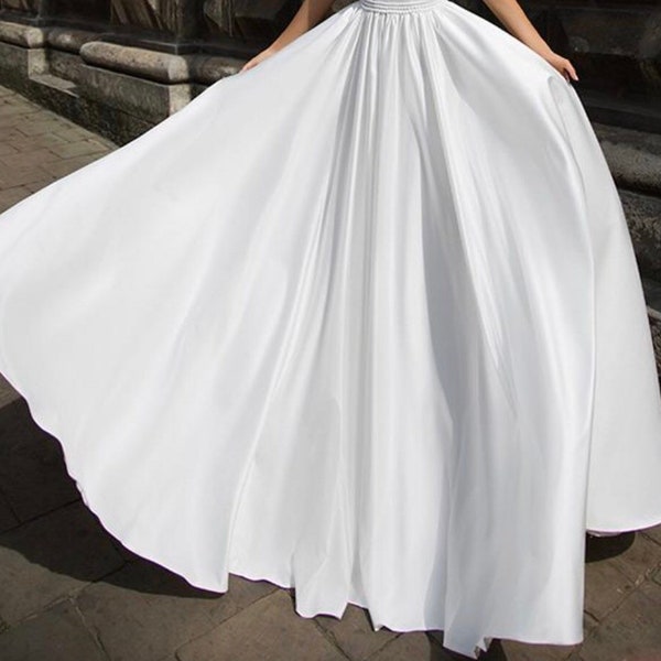 Elegant Ladies White Satin Long Skirt Dress