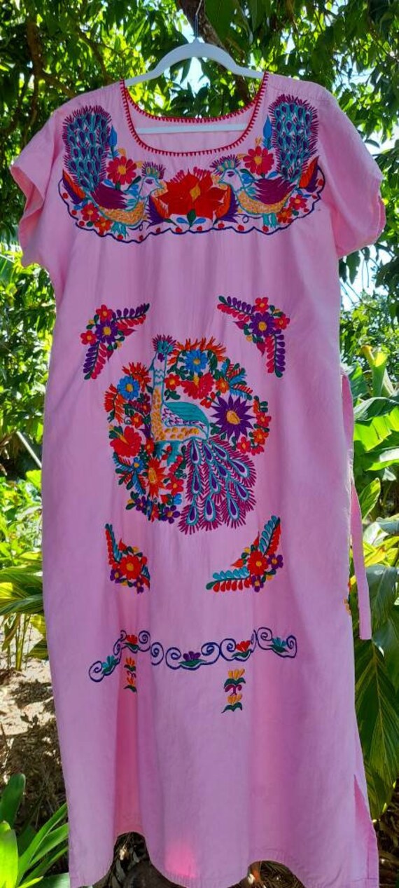 Vintage Pink Mexican Embroidered Dress