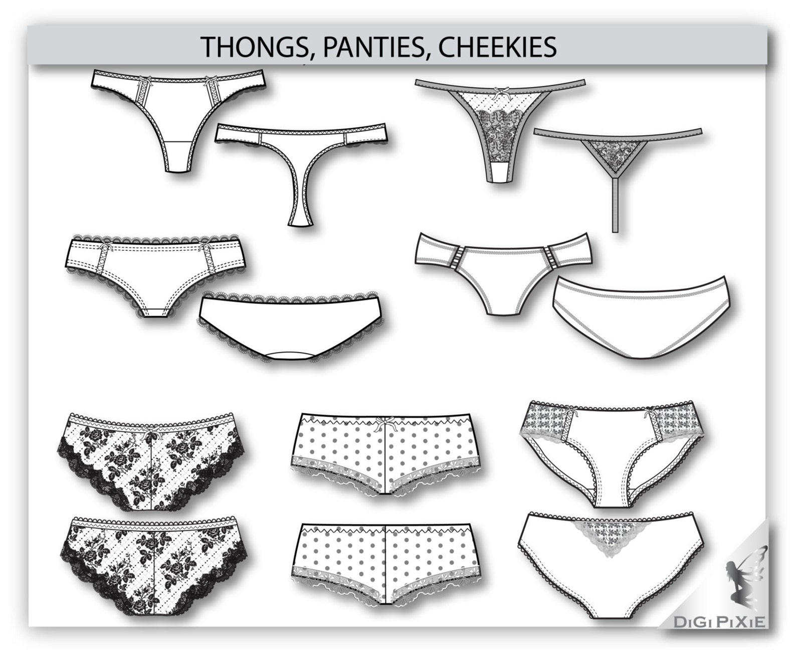 Lingerie Flats Sketches 125 Illustrator Templates Etsy