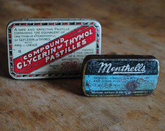 2x Vintage chemist throat pastille tins circa 1940s