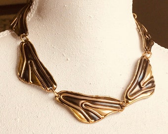 1960s/70s Brutalist modernism necklace in mixed metals burnished copper and brass handmade