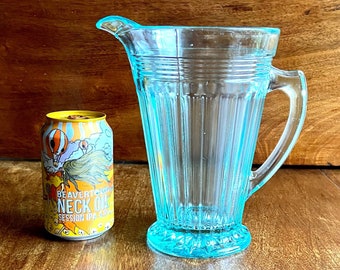 Depression Glass Art Deco Aqua Blue Jug Pitcher Circa 1930s Lemonade Pitcher