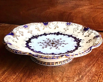 Elegant Coalport Tazza Rococo Adelaide Shape Rich Cobalt blue With Ornate Gilt Decoration, c1840s English Antique