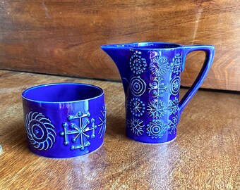 Portmerion Blue Totem Milk Jug and Sugar bowl