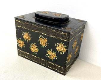 Victorian Tea Tin Caddy c1880s Pink Roses