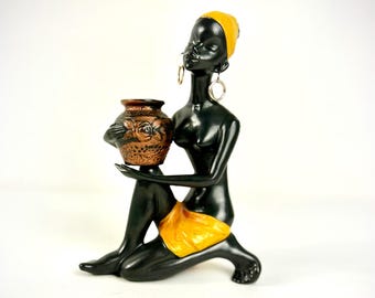 Mid Century Barsony style Black African woman figurine 1960s Ceramic Beautiful condition