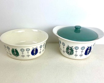 1960s 2x  CasseroleDish with lid and Vegetable/server Egersund Norway Pottery Dishes