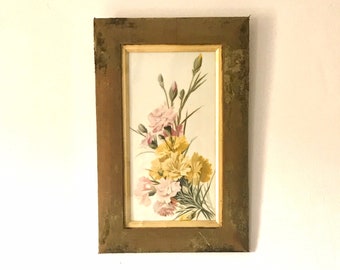 Victorian Oil Pink Carnations on milk glass painting framed in Stunning Velvet green antique frame-  c1880s (one of a pair sold separately)