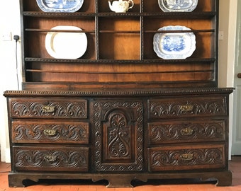 Large Early Georgian Dragon Carved Oak Dresser c1660-80 Welsh George the second English Rare survivor of history