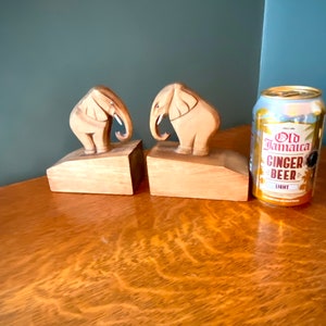 Vintage Elephant Bookends Handcut Wooden Sculptures Hardwood image 5