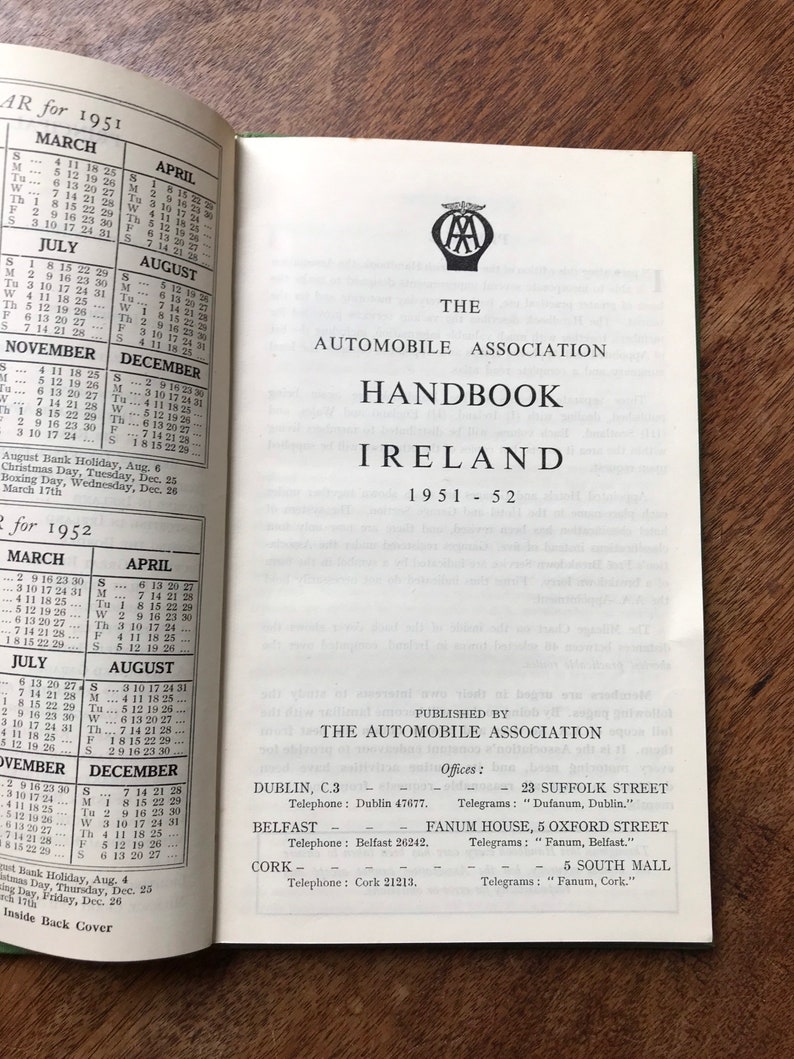 Ireland AA Members handbook 1951 52 Maps location Car Memorabilia Classic car image 5