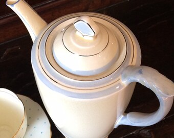 Vintage Newhall Hanley Coffee pot 1940s Ivory blue and silver striped