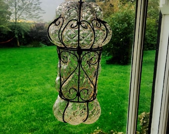 Light pink single Seguso MURUNO Glass Lantern pendant light circa 1940's