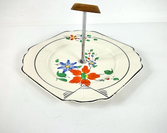 Cake Stand 1930s Hand Painted in a Clarice Cliff Style