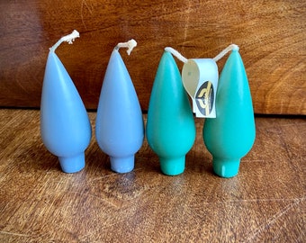 One Pair of Bulb shaped Wax Candles New old Stock in either Green or Aqua c1990s
