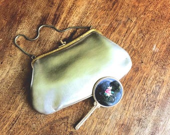 1950s Gold Evening Bag with Enamelled Hand mirror Vintage Clutch Bag Evening Bag Hand Bag Rockabilly Pin Up Girl