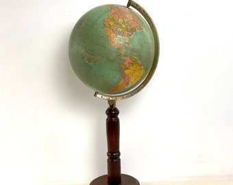Large 1940s Danish Terrestrial Globe On A Turned Oak stand Scan Globe A/S Danmark by Signaturer